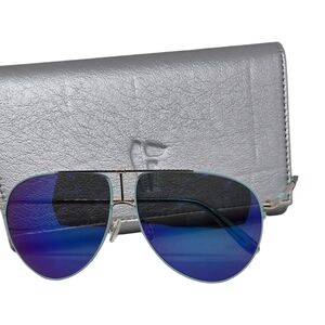 IRRESISTOR  SUNGLASSES TITANIUM Silver Aviator Sunglasses with Blue Lenses
